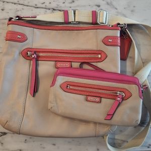 Pink/Coral/CreamCoach Daisy Spectator Crossbody & Wallet/Wristlet Bundle